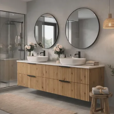 Produktbild von Waschtisch mit Unterschrank TIBU 4 große Schubladen Eiche Evoke 120x50x46 Badmöbel Badezimmer Badezimmermöbel geriffelter Front