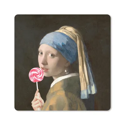 Produktbild von MuchoWow® Mauspad Mousepad Das Mädchen mit dem Perlenohrring - Vermeer - Süßigkeiten 20x20 cm - Mousepads - Maus Mat - Pad - Mausunterlage - Desk Mat - Bureauartikeln