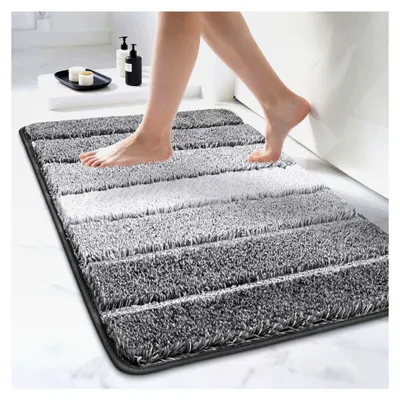 Produktbild von Badezimmerteppich 60 x 90 cm, Weiche Badematte rutschfest und waschbar, Badteppich für Dusche und Badezimmer, Grau