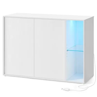 Obrázek produktu pro SONGMICS HOME Superrychlá montáž bez použití nářadí, příborník s osvětlením, úložná skříňka, TV skříňka, skleněná police, beznástrojová technologie