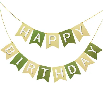 Produktbild von Geburtstagsgirlande Happy Birthday Salbeigrün Papier 13 Stück 16x20cm Vorgefädelt