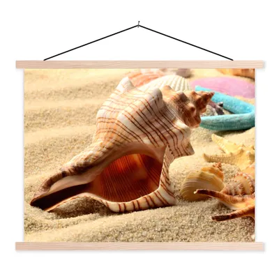 Produktbild von MuchoWow® Textilposter Seesterne - Muscheln - Sand - Strand 40x30 cm mit holzfarbenen Rahmen - Bilder