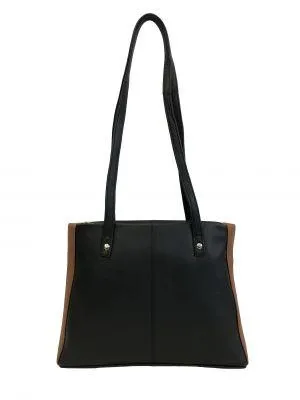 Produktbild von C6041 Cinino Schultertasche Ledertasche Schwarz/Cognac