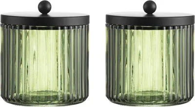 Productafbeelding van Glazen Qtip-houders - Wattenstaafjes Dispenser - Badkamer Organiseren - Set van 2 - 11.43 cm Hoog - Olijfgroen