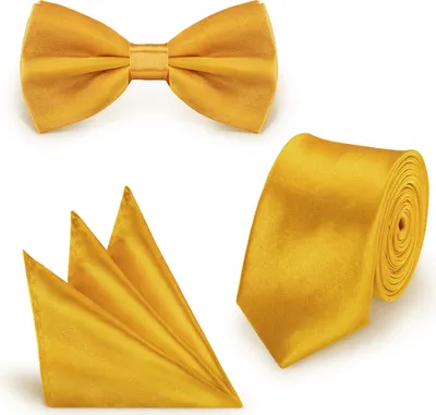 Produktbild von SET Krawatte Fliege Einstecktuch Goldgelb  einfarbig uni aus Polyester