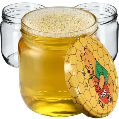 Obrázok produktu pre KADAX zaváracie poháre s viečkom "Salla", poháre na džem, zaváracie poháre, 425 ml, Medvedík Pú, 12 kusov