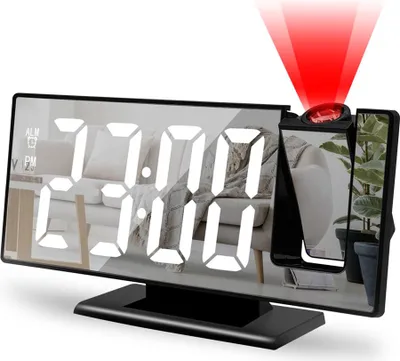 Produktbild von Digitaler Wecker, Projektionswecker für Tiefschläfer, Digitaluhr fürs Schlafzimmer mit großem LED-Display, 12/24-Stunden-Anzeige, USB-Ladeanschluss, Schlummerfunktion, Speicherfunktion, Helligkeit einstellbar,Black-White
