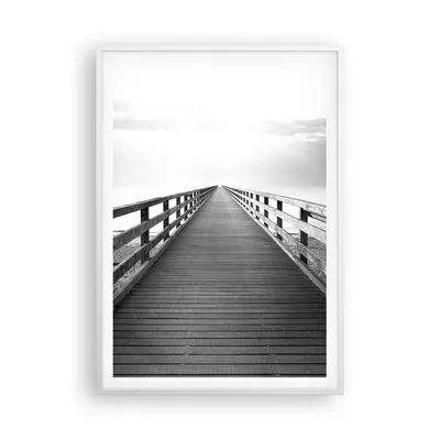 Produktbild von Gerahmtes Poster - Weißer Rahmen - Pier Perspektive Schwarzweiß - 70x100 cm - Wand Bild - Wanddeko - Wandbilder - Kunstposter - Wandposter - Bilderrahmen - Bilder - Kunstdruck - P2WPA70x100-4424