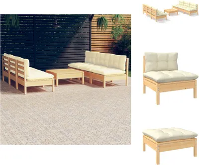 Produktbild von vidaXL 7-tlg. Garten-Lounge-Set mit Creme Kissen Kiefernholz -  Gartenmöbel-Sets