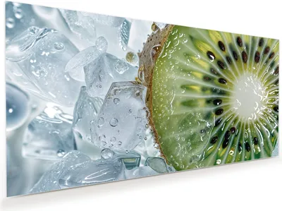 Produktbild von Glasbild 100x50cm in XXL für Wohnzimmer, Schlafzimmer Motiv Kiwi im Eis