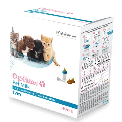 Produktbild von TVM Optima Pet Milk 400 g | Hunde Katzen & Nager | Aufzuchtmilch | Set mit Flasche