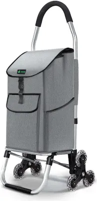 Produktbild von VOUNOT® Aluminium Einkaufstrolley Treppensteiger, Trolly Einkaufswagen Klappbar, 6 Räder, Wasserdicht Oxford, 45L, Grau