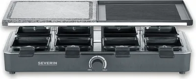 Produktbild von Raclette Naturgrillstein Grillplatte SEVERIN RG 2376 8 Pfännchen RG 2376 aus Kunststoff, schwarz Raclette Raclette Mit Antihaftbeschichteter Grillplatte Raclette Grill Tischgrill Raclette Mit Naturstein