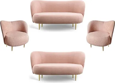 Produktbild von Casa Padrino Luxus Wohnzimmer Set Rosa / Gold - 2 Luxus Sofas mit gebogener Rückenlehne & 2 Luxus Sessel mit gebogener Rückenlehne - Luxus Einrichtung - Wohnzimmer Möbel - Luxus Möbel