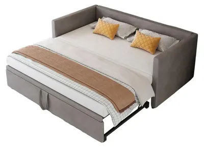 Obrázek produktu pro Rozkládací pohovka – rozkládací čalouněná postel 90/180 × 200 cm – sametový potah – dřevěný rám – moderní design – světle šedá