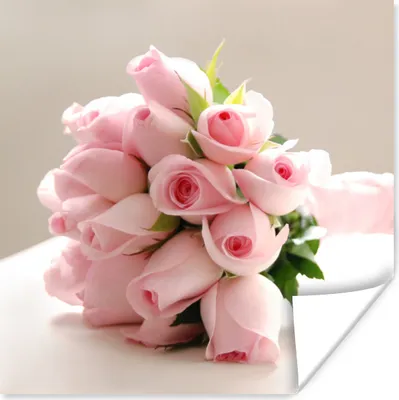 Produktbild von MuchoWow® Poster Ein Blumenstrauß aus rosa Rosen auf einem weißen Tisch 100x100 cm - Babyzimmer