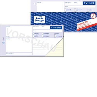 Produktbild von Avery Zweckform 1741, Kurzbrief, 1/3 A4, selbstdurchschreibend, 2x40 Blatt
