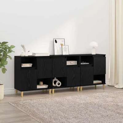 Zdjęcie produktu dla VidaXL Komody boczne, 3 sztuki, czarny kolor, imitacja dębu, wymiary: 60 x 35 x 70 cm