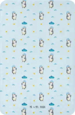 Produktbild von Mr. & Mrs. Panda Kuscheldecke Pinguin Duschen 100 x 150 cm - Blau - Geschenk, Decke, Pinguine, Heimdecke, glücklich sein, Duschkonzert, Dusche, Tagesdecke, Singen, Plaid
