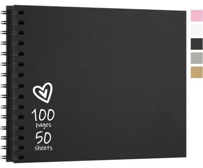 Image de Album photo personnalisable, format 28,5 x 20,5 cm, couverture rigide noire en carton, reliure spirale, 100 pages