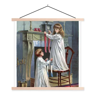 Produktbild von MuchoWow® Textilposter Weihnachten - Winter - Vintage 60x60 cm mit holzfarbenen Rahmen - Wanddekoration