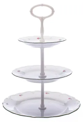 Image de Etagère trois pièces, fleurs roses, Vérone, porcelaine G. Benedikt