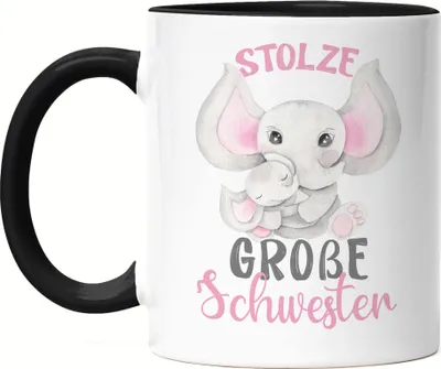 Produktbild von Stolze Große Schwester Tasse Schwarz Elefanten Liebe Familie Schwesternliebe Beschützerin Geschwister Geborgenheit