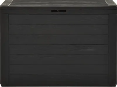 A black storage chest with a wood-grain texture, shown from the front.