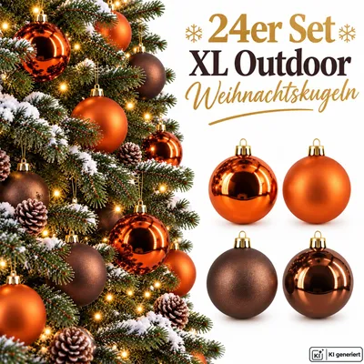 Produktbild von Weihnachtskugeln Outdoor 24er Set Ø10cm Christbaumkugeln Braun Orange Wetterfest