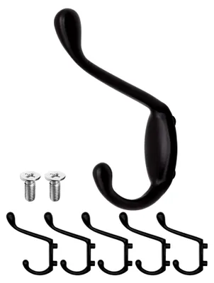 Produktbild von 5 klassische Garderobenhaken, Kleiderhaken, Eisenhaken, 8,5 cm, schwarz, 5er Set
