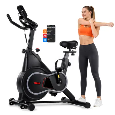 Produktbild von Indoor Cycling Bike mit FitShow APP, Herzfrequenz, 4 kg Schwungrad, verstellbarem Sitz & Lenker, Heimtrainer bis 120 kg