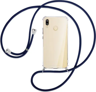 Produktbild von Handykette Backcover-Schutzhülle mit Band (Metall silberfarben) für Huawei P20 lite - dunkelblau