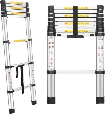 Image de Échelle télescopique en aluminium de 8,5 pieds - Capacité de charge de 300 kg - Dépliable - Pour les familles - Travaux d'extérieur - Accessoires de camping