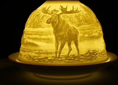 Produktbild von Dome Light Teelicht Elche Elch Windlicht Porzellan Teelichthalter ca. Ø 12 cm Höhe 8,5 cm
