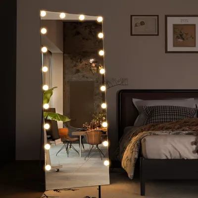 Produktbild von Vollkörper Spiegel mit Licht 160x50cm Weiß Dimmbar 3 Farbmodi Hollywood Stehend Wandmontage