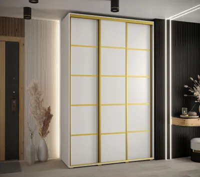 Obrázek produktu pro Šatní skříň YVONA 4 - 160/45 cm, bílá / zlatá