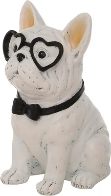 Produktbild von Boltze Deko Figur Hund DIDIER mit Brille 21cm aus Kunstharz in Cremeweiß und Schwarz