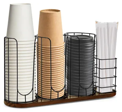 Image de Porte-tasses et couvercles avec organisateur en paille et 4 compartiments