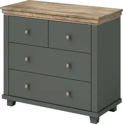 Image de Commode design 4 tiroirs. Coloris vert kaki et chêne. Collection ASSIA