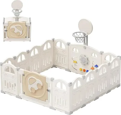 Zdjęcie produktu dla Plac zabaw dla dzieci, mini kosz do koszykówki, 50 piłek sensorycznych, BIAŁY