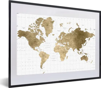 Produktbild von MuchoWow® MuchoWow® Gerahmtes Poster Weltkarte - Gold - Glitter 60x40 cm - Poster mit zchwarzem Bilderrahmen - Schlafzimmer - Plakat in Rahmen - Drucken