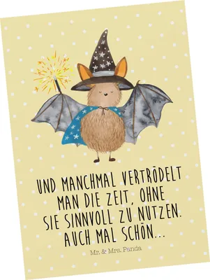 Produktbild von Mr. & Mrs. Panda Postkarte Fledermaus Zauberer - Gelb Pastell - Geschenk, Ansichtskarte, Postkarten, Grußkarte, Lustige Sprüche, Frauen, Motivkarte, Ansichtskarten