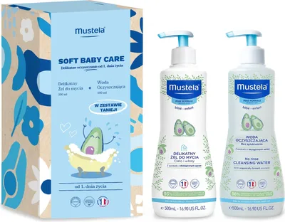 Produktbild von Mustela Babypflegeset, ab Geburt, 2-teilig: Waschgel & Reinigungswasser, 500 ml, hypoallergen, schützend, frei von Parabenen, Phthalaten & Phenoxyethanol