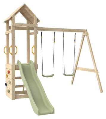 Produktbild von Spielplatz mit Rutsche, Schaukeln und Kletterwand PLAQUEMINIER braun H240cm