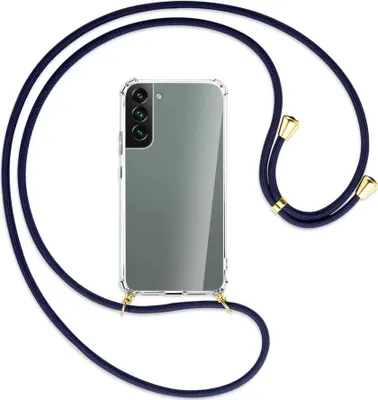 Produktbild von Handykette Backcover-Schutzhülle mit Band (Metall goldfarben) für Samsung Galaxy S22 5G (S901) - dunkelblau
