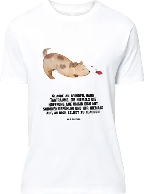 Produktbild von Mr. & Mrs. Panda Größe M T-Shirt Hund Marienkäfer - Weiß - Geschenk, Zuversichtlich, Sprüche, Wunder, Hunde, mit Spruch, Positiv, Shirt, Träume, Tshirt, Herren