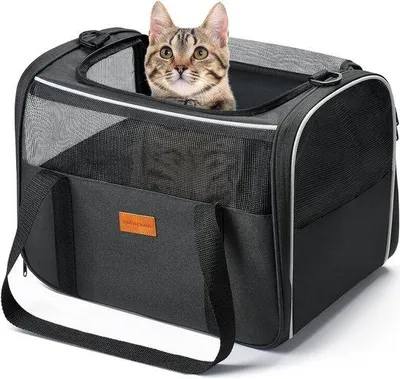 Zdjęcie produktu dla Klatka transportowa dla zwierząt - torba podróżna dla kota, psa - bezpieczny transport - oddychająca siatkowa konstrukcja - 40 x 26 x 28 cm