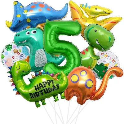 Productafbeelding van XXL Decoratieset voor een dinosaurusfeestje, 5 jaar, folieballonnen, voor jongens, Jurassic jungle thema