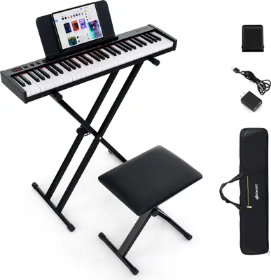 Produktbild von GOPLUS E-Keyboard mit 61 Tasten, Digitalpiano mit verstellbarem Ständer & Hocker, halbgewichteten Tasten, kabellose MIDI-Audiofunktion, Sustain-Pedal