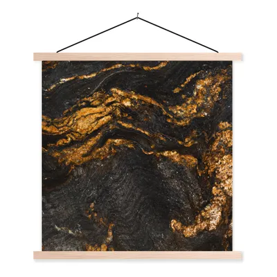 Produktbild von MuchoWow® Textilposter Marmor - Limette - Schwarz - Gold - Marmoroptik - Luxus 40x40 cm mit holzfarbenen Rahmen - Posterleiste